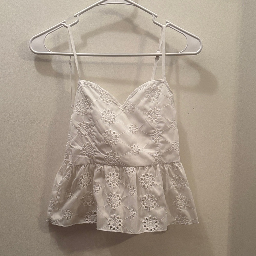 White Eyelet Lace Peplum Top